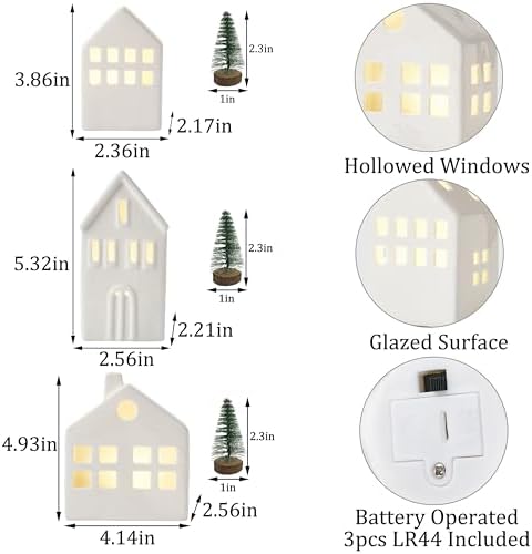 Ceramic Christmas Village Houses, White Christmas Houses with Xmas Trees - Image 2