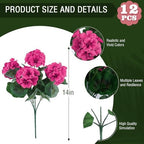 Hananona 12 Pcs Artificial Geranium Flowers for Outdoors Geranium Silk Flowers Outdoor UV Resistant Garden Plants Faux Flowers for Home Kitchen Table Centerpieces Decor (12, Rose Red) - Image 3