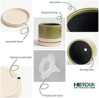 HERDUK 8 Inch Pots for Plants, Ceramic Planter Pot with Drainage Hole & Saucer, Indoor/Outdoor Cylinder Round Planter Pot, Green & Beige - Image 4