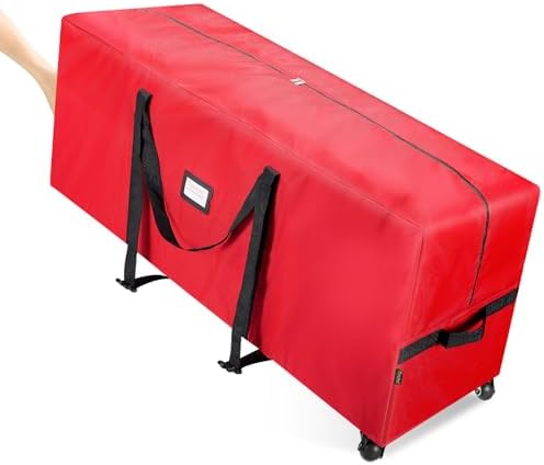 BALEINE 7.5 ft Rolling Christmas Tree Storage Bag, 2 Swivel Wheels for Easy Moving, Heavy Duty 600D Oxford Fabric Extra Large Artificial Christmas Tree Bag with Reinforced Carry Handles (Red) by BALEINE