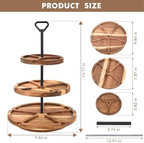 Elegant Charcuterie Boards Three Tiered Acacia Cheese Board and Cupcake Stand with 360° Easy-to-Spin Trays, Perfect for Gatherings, Housewarming Gifts, Celebrations, and Daily Usage. - Image 3