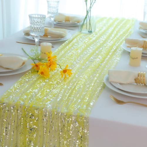 Snowkingdom 10Pcs 10Ft Yellow Shimmer Sparkle Gauze Sheer Table Runner - Image 4