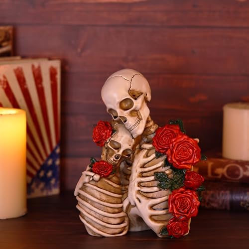 Skull Decor Halloween Decoration: Skeleton Couple Figurines Resin Gothic Statues Vintage Home Decor for Shelf Table Mantel Collectible Wedding Gift (C-Small) - Image 7