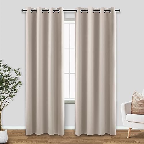 KOUFALL Tan Blackout Curtains for Bedroom,2 Panels Black Out Warm Dark Beige Mushroom Curtain Drapes for Living Room,90 Inch Long by KOUFALL