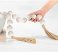 OMISHE 76" Long Extra Large Wood Bead Garland with 1.6" Diameter Wooden Beads and Tassels, Rustic Farmhouse Country Decorative Beads for Home Tiered Tray Decor, Rustic White by OMISHE