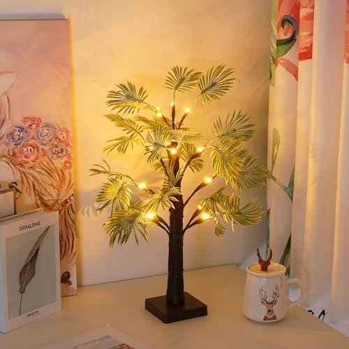 2ft Lighted Palm Tree Lamp with Timer - Tropical Christmas Decorations Indoor, Warm White Fairy Light Spirit Tree for Bedroom, Holiday, Party | USB/Battery Powered - Image 4