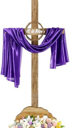 Bucherry 71 Inch Easter He Is Risen Decoration Outdoor Extra Large Wood Cross Decoration Religious Standing Cross with Wreath and Purple Ribbon Easter Yard Sign for Lawn Communion Church Wedding Party by Bucherry