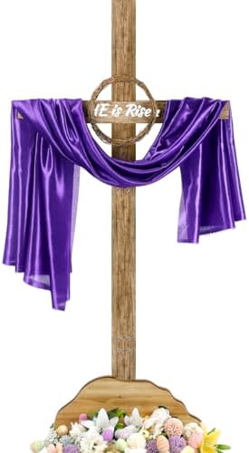 Bucherry 71 Inch Easter He Is Risen Decoration Outdoor Extra Large Wood Cross Decoration Religious Standing Cross with Wreath and Purple Ribbon Easter Yard Sign for Lawn Communion Church Wedding Party by Bucherry