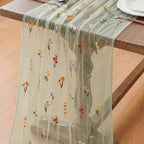 Boao 3 Pcs Wildflower Table Runner Embroidery Tulle Spring Summer Table Runner 120 Inch 10 ft Kitchen Dining Decoration for Wedding Baby Shower Bridal Shower Home Decor Birthday Party (Sage Green) by Boao