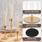 Hurricane Glass Candle Holders Set of 9 Gold Metal Taper Candlesticks - Image 6