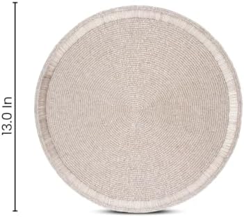 Handmade Beaded Placemat – Set of 2, 13 Inch Round – Silver - Image 4
