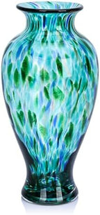 Turquoise Hand Blown Glass Vase 11.8" Tall Beautiful Designer Flower Vase by LCCCK