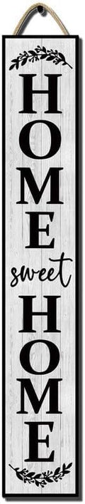 48x8 Inch Farmhouse Style Rustic Vertical Welcome Sign for Front Porch - Wood Plank Set, Cozy "Home Sweet Home" Print, For Indoor & Outdoor Use by Hilonret