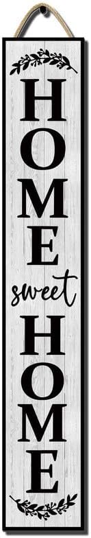 48x8 Inch Farmhouse Style Rustic Vertical Welcome Sign for Front Porch - Wood Plank Set, Cozy "Home Sweet Home" Print, For Indoor & Outdoor Use by Hilonret