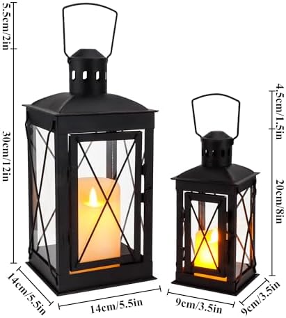 TRIROCKS Set of 2 Decorative Candle Lantern 12'' & 8'' High Metal Candle Holder Hanging Lantern Perfect for Home Decor Patio Living Room Parties Events Tabletop Indoors Outdoors (Black) - Image 6
