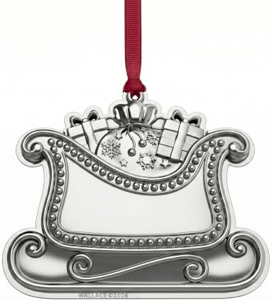 Wallace 2026 Silver-Plated Sleigh Christmas Ornament 14th Edition - Engraveable Holiday Collectible, Handcrafted in USA, Includes Gift Box, Ribbon and Velvet Pouch by Wallace