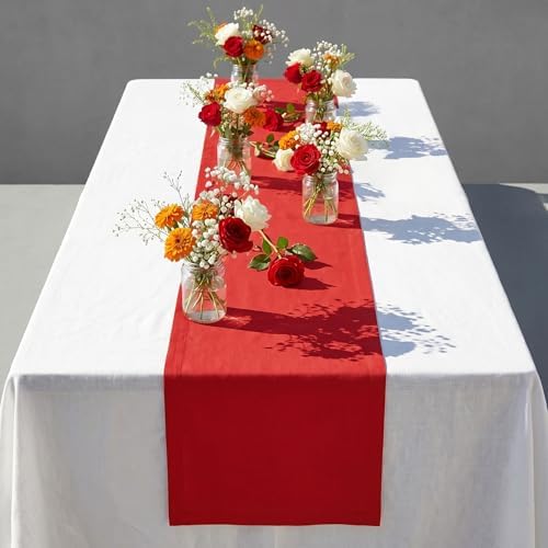 Solino Home 100% Pure Linen Table Runner Red Long, Fete 14 x 108 in - Image 2