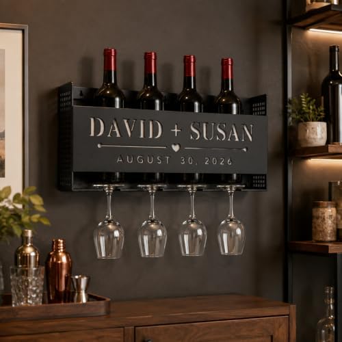 Personalized Wine Rack Wall Mounted with Glass Holder - Image 6