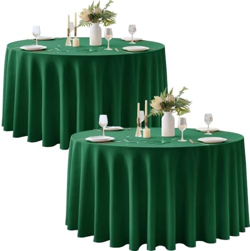 Green Round Tablecloth 120 Inch, 2-Pack Waterproof Slub Textured by HOMEPEAK