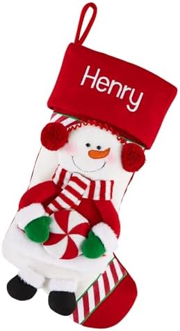 Let's Make Memories Personalized Christmas Stocking - Stockings for Family - Embroided - 3-D Plush - Christmas Decor - 8"x18" - Candy Cane Family - Snowman by LetsMakeMemories