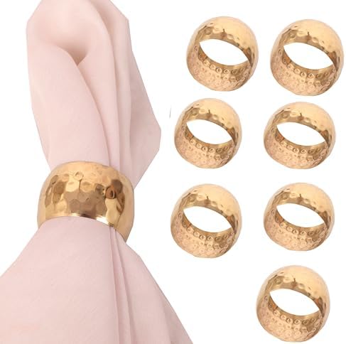 Hand Hammered Table Napkin Rings, Gold Tone, Set of 8 by Indtresor