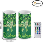 St Patricks Day Decor Flameless Candles Battery Candles with Remote Control Green Bow LED Pillar Candles Electric Fake Plastic Candles for Home Room Bedroom Holiday Decorations Set of 2 - Image 3
