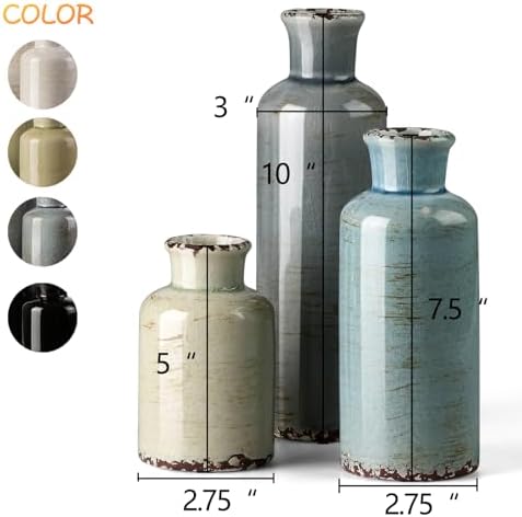 CwlwGO- Ceramic Vase Set of 3, Small Flower Vases for Home Decoration, Modern Farmhouse Decor, Living Room Kitchen Table Centerpieces, Shelf, Mantel, Fireplace and Entrance Decorations-Multicolor. - Image 2