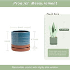 HERDUK 6 Inch Plant Pots, Ceramic Planter Pot with Drainage Hole & Saucer, Indoor/Outdoor Cylinder Round Planter Pot, Aqua Blue & Terracotta Red - Image 3