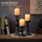 Romadedi Black and Gray Distressed Wood Pillar Candle Holders, Set of 3 - Image 2