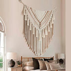 Jakalin Macrame Wall Hanging Brown Tan Panels Boho Yarn Wall Art 47" Wx55 L - Image 3