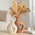 Beige and Brown Ceramic Vase Set of 2，Heart Shaped Home Decor by KKgoubzHomeFurnishing