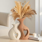 Beige and Brown Ceramic Vase Set of 2，Heart Shaped Home Decor by KKgoubzHomeFurnishing