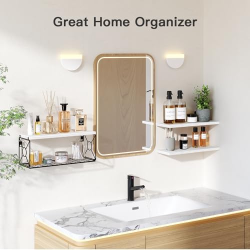 Amada Bathroom Shelves with Storage Basket, Set of 3, White - Image 7