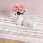 BINBE 6pcs Ivory Florals Table Runner Embroidery Gauze 10FT Daisy Seasonal Tulle Birthday Wedding Holiday Kitchen Dining Table Decor for Home Party - Image 4