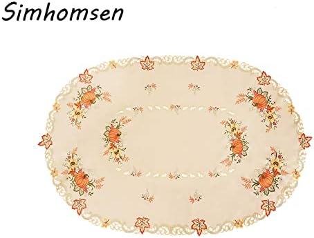 Simhomsen Embroidered Fall Autumn Harvest Pumpkins Tablecloth for Thanksgiving (Oval 52×70 inches) - Image 2