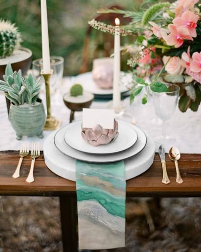 Green Coastal Cloth Napkins Set of 6, Holiday Napkins for Baby Shower, Spring Summer Ocean Beach Nautical Sea Wave Washable Reusable Dinner Napkins for Cocktail Wedding Party, 20 x 20 Inch - Image 4