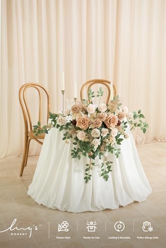 Ling's moment 2 Pack Beige Floral Garland Wedding Arch Flowers - Image 2
