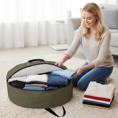 36 Inch Round Storage Bag 2 Pack,Dark Brown Solid Color Waterproof Wreath Storage Container with Handles&Zipper Simple Art Closet Organizer Bags Garland Box - Image 4