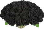 30 PCS Fake Black Roses, Artificial Flowers Bulk, Realistic Silk Faux Roses by Jefuzh