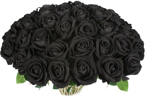 30 PCS Fake Black Roses, Artificial Flowers Bulk, Realistic Silk Faux Roses by Jefuzh