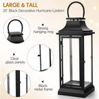 Nuogo Farmhouse Large Lanterns for Outdoor 20 Inch Black Metal Lanterns with Glass Panels Hanging for Table Porch Vintage Home Party Decor Gift Indoor Outdoor, Candle Not Includes - Image 2