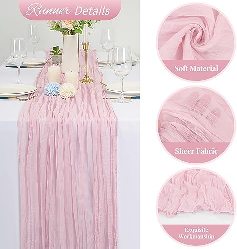20 Pack Light Pink Cheesecloth Table Runner 120 Inch 10FT Rustic Boho Gauze Cheese Cloth Table Runner for Wedding Party Baby Shower Thanksgiving Christmas Decoration - Image 3