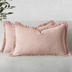 MIULEE Linen Fringe Decorative Lumbar Throw Pillow Covers Light Pink 12x20 by MIULEE
