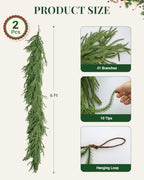2 Pack 6 FT Norfolk Pine Garlands, Real Touch Christmas Decor - Image 2