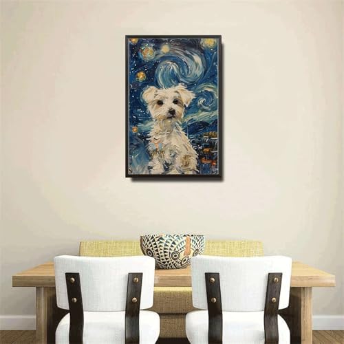 Metal Sign Vintage Tin Sign Maltese Starry Night Maltese Fluffy Maltese in Night for Home Apartment and Seasonal Celebrations Corrosion Resistant Aluminum 6×8 Inches with Metal Frame - Image 4