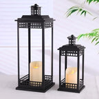 Decorative Candle Lanterns Set of 2, Black Metal for Indoor & Outdoor - Image 5