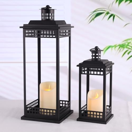Decorative Candle Lanterns Set of 2, Black Metal for Indoor & Outdoor - Image 5