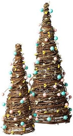 Glitzhome Set of 2 Easter Rattan Table Trees, Decorative Rattan Table Tree with Pink Blue Berries Balls Table Centerpiece for Easter Day Party Festival Home Decor - Image 6