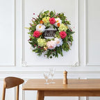 24" Summer Wreaths for Front Door with Hello Sign,Hydrangea Wreath with Pink Dahlia Flowers Eucalyptus.Summer Wreath for Front Door,Porch,Farmhouse,Wall,Window Indoor Outdoor Decor - Image 5