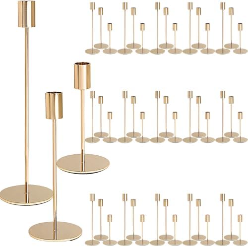 Gold Candlestick Holders Bulk for Taper Candles Decorative Metal Candelabra Candle Holders Fit 0.8 Inch Diameter Candles Gold Taper Candle Stands for Wedding Home Party Table Decor (Set of 45) by KDJFIIH